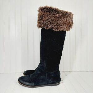 Sam Edelman Orlando Black Suede Leather Faux  Fur Cuff Boots B 136